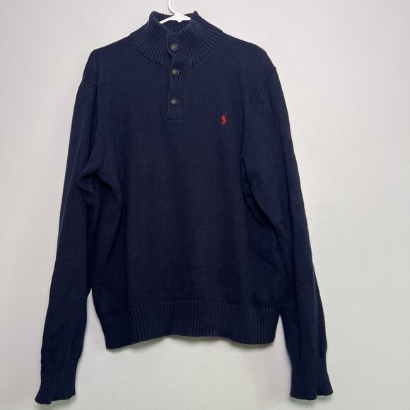 Polo Ralph Lauren Men's Navy Blue Sz XL Sweater Cable Knit Quarter Zip - Picture 1 of 11